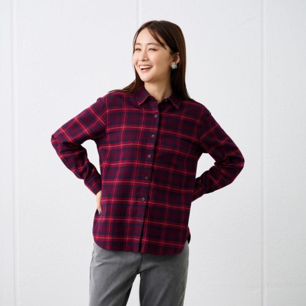 【てまラク】フランネル長袖レギュラーシャツ
