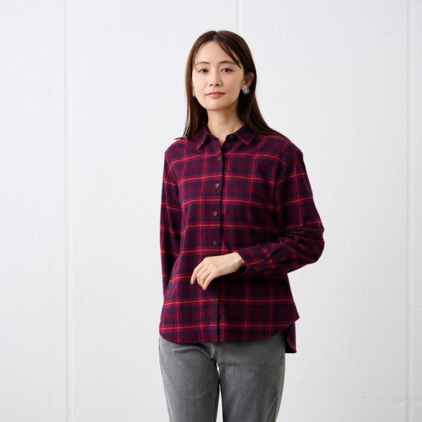 【てまラク】フランネル長袖レギュラーシャツ