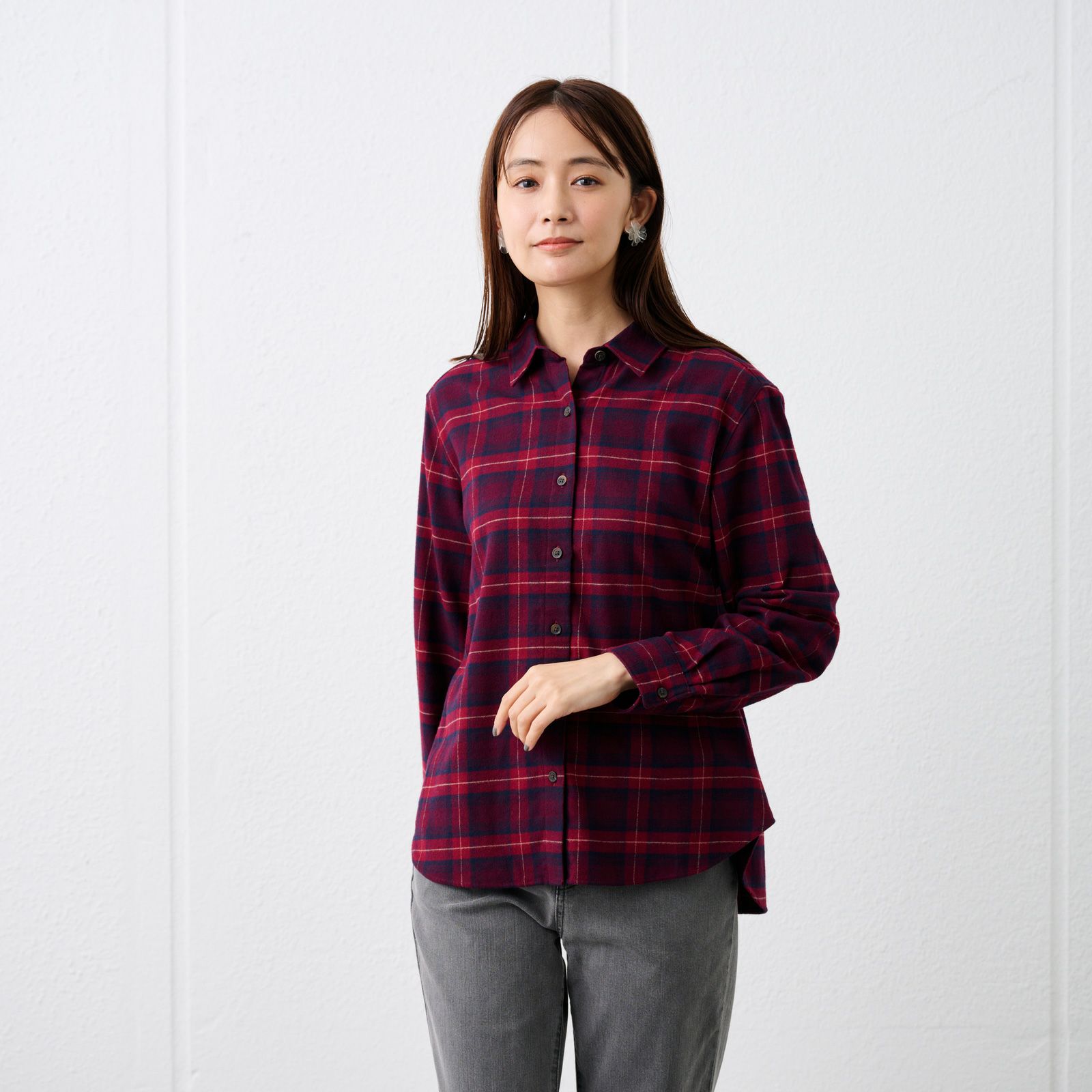 【てまラク】フランネル長袖レギュラーシャツ