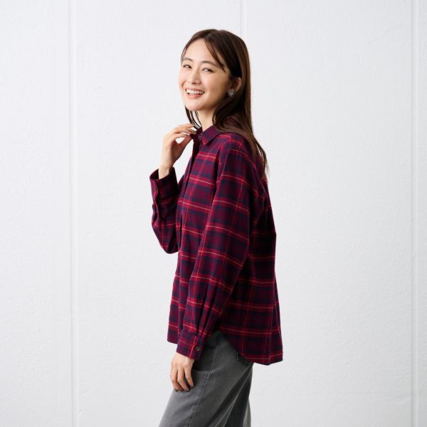 【てまラク】フランネル長袖レギュラーシャツ