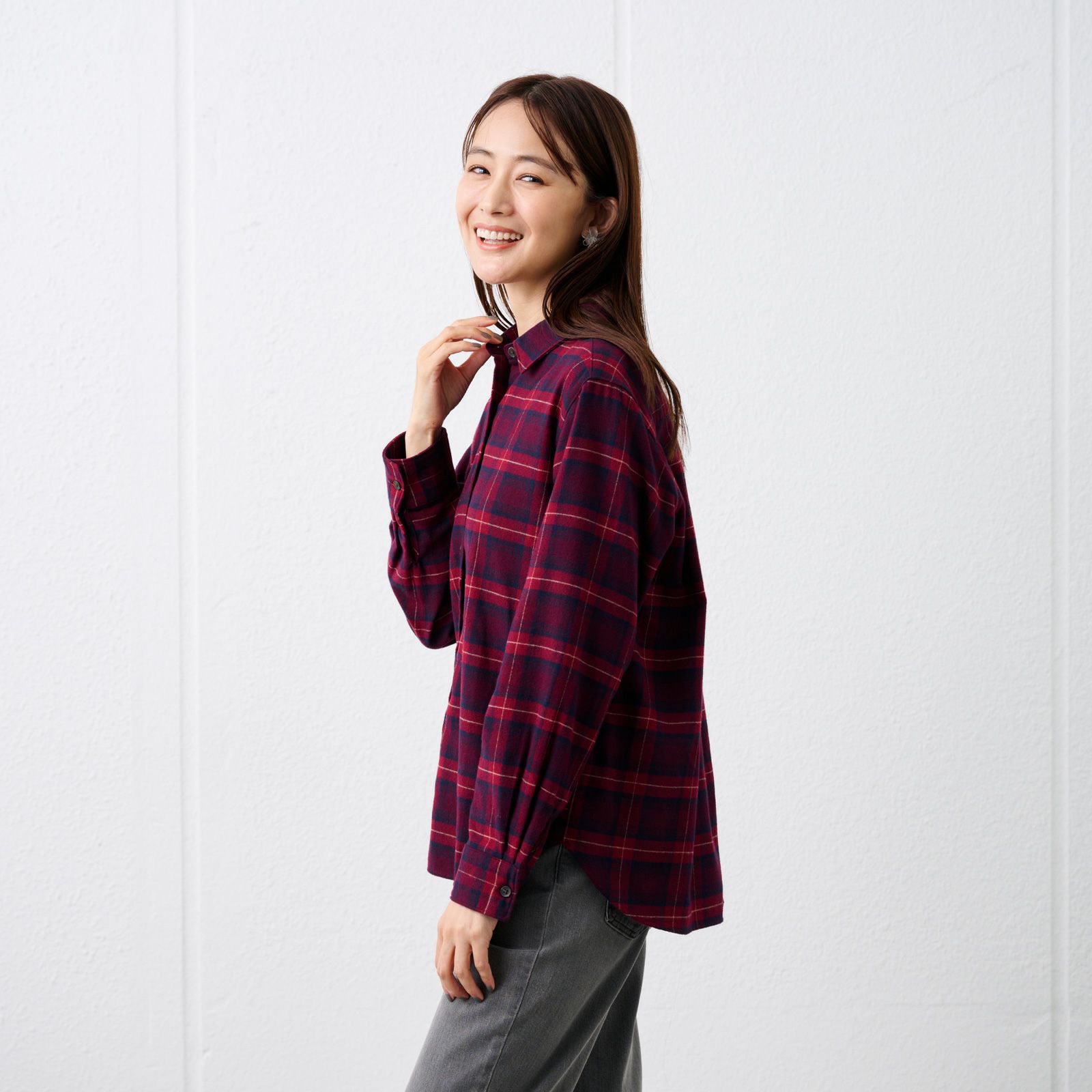 【てまラク】フランネル長袖レギュラーシャツ