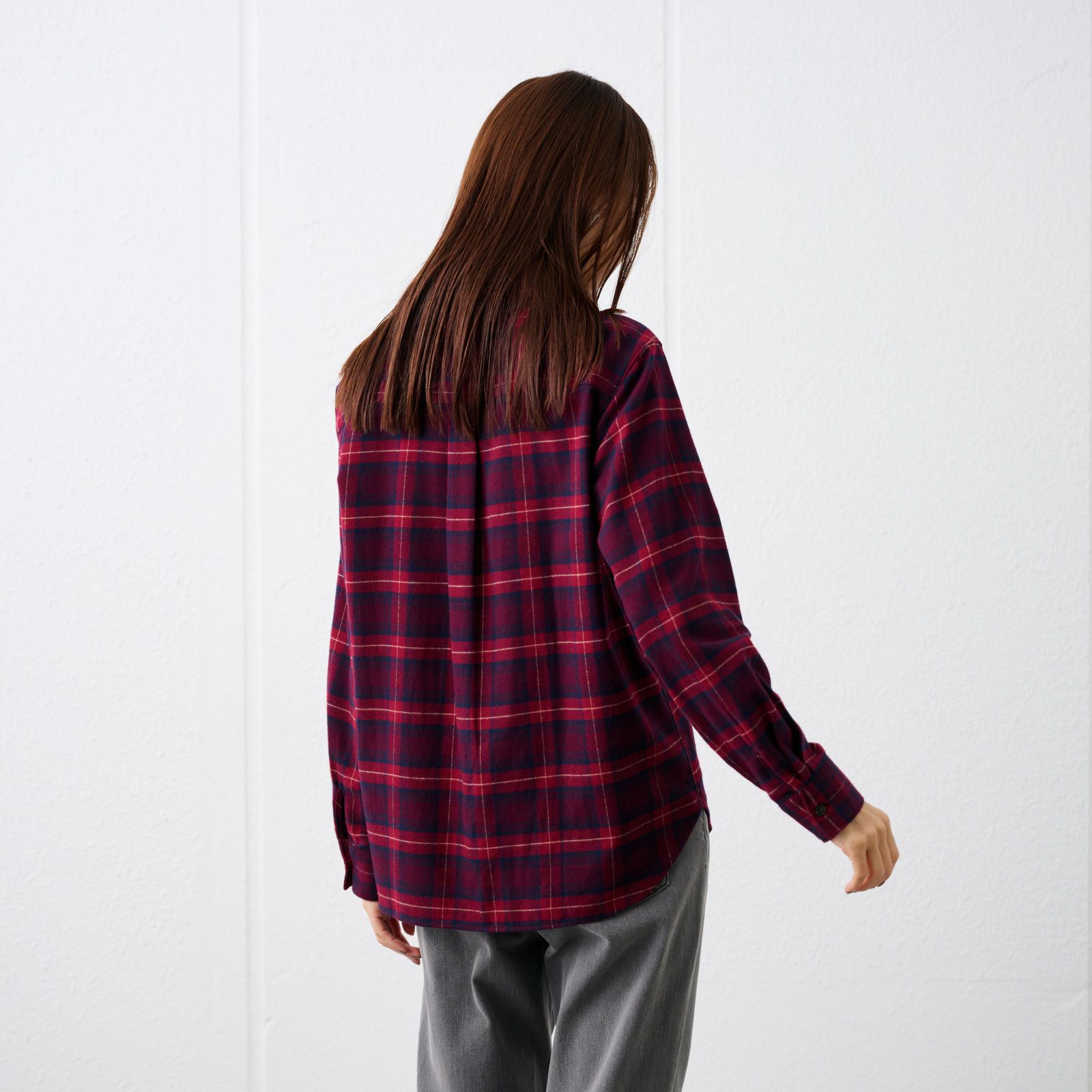 【てまラク】フランネル長袖レギュラーシャツ