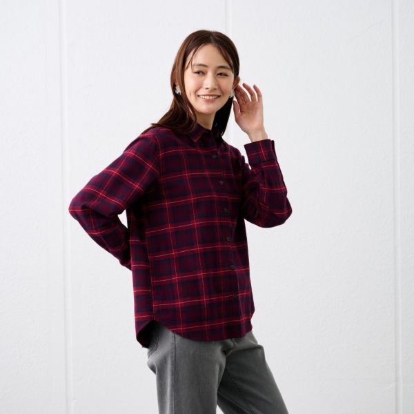 【てまラク】フランネル長袖レギュラーシャツ