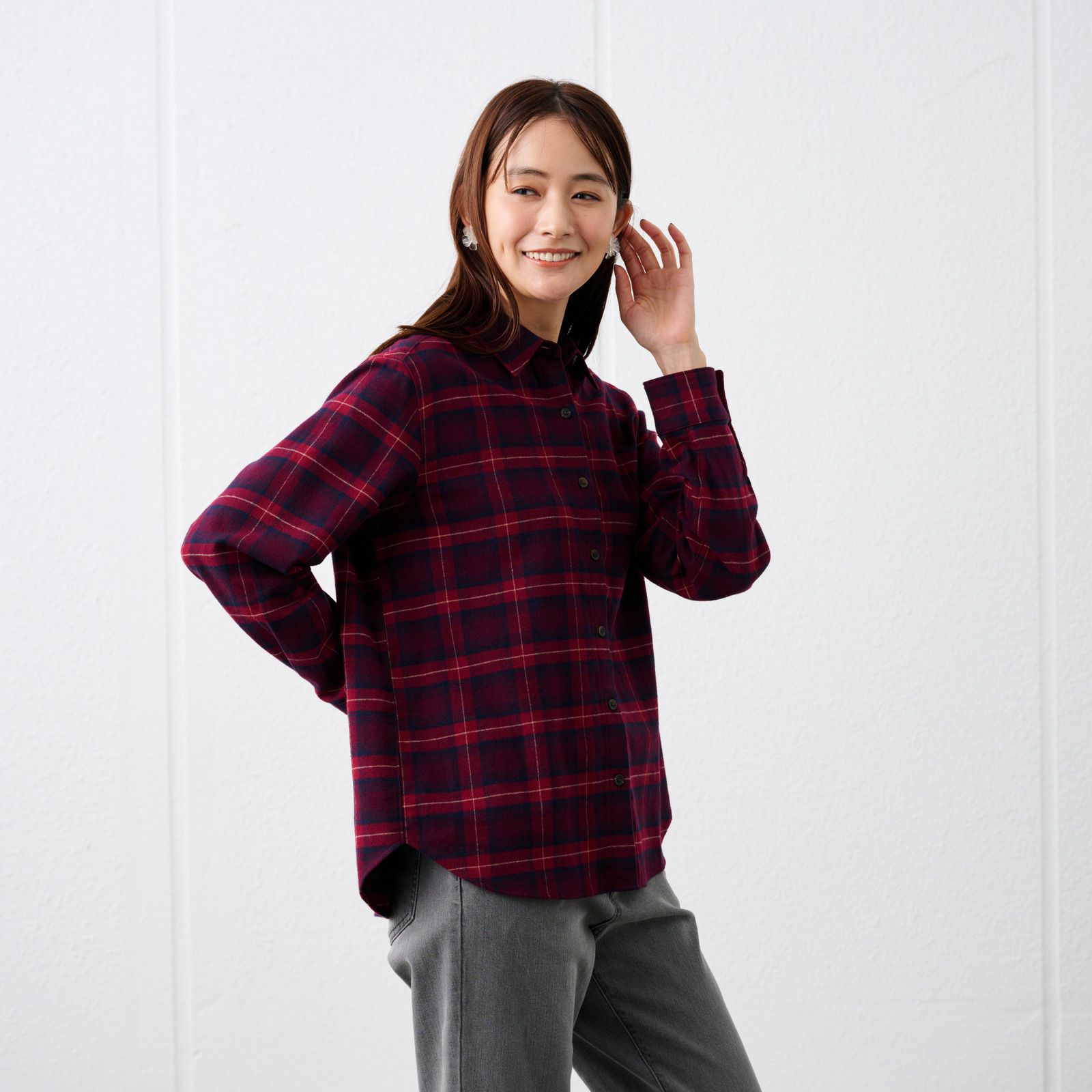 【てまラク】フランネル長袖レギュラーシャツ