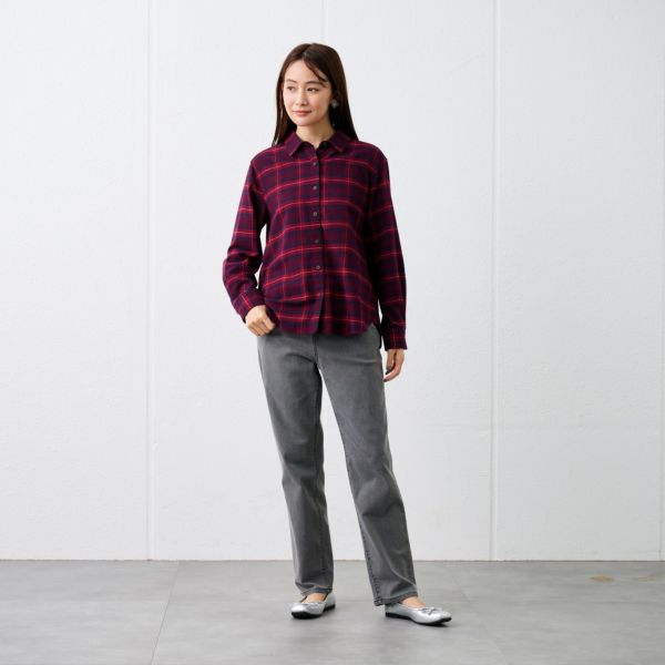 【てまラク】フランネル長袖レギュラーシャツ
