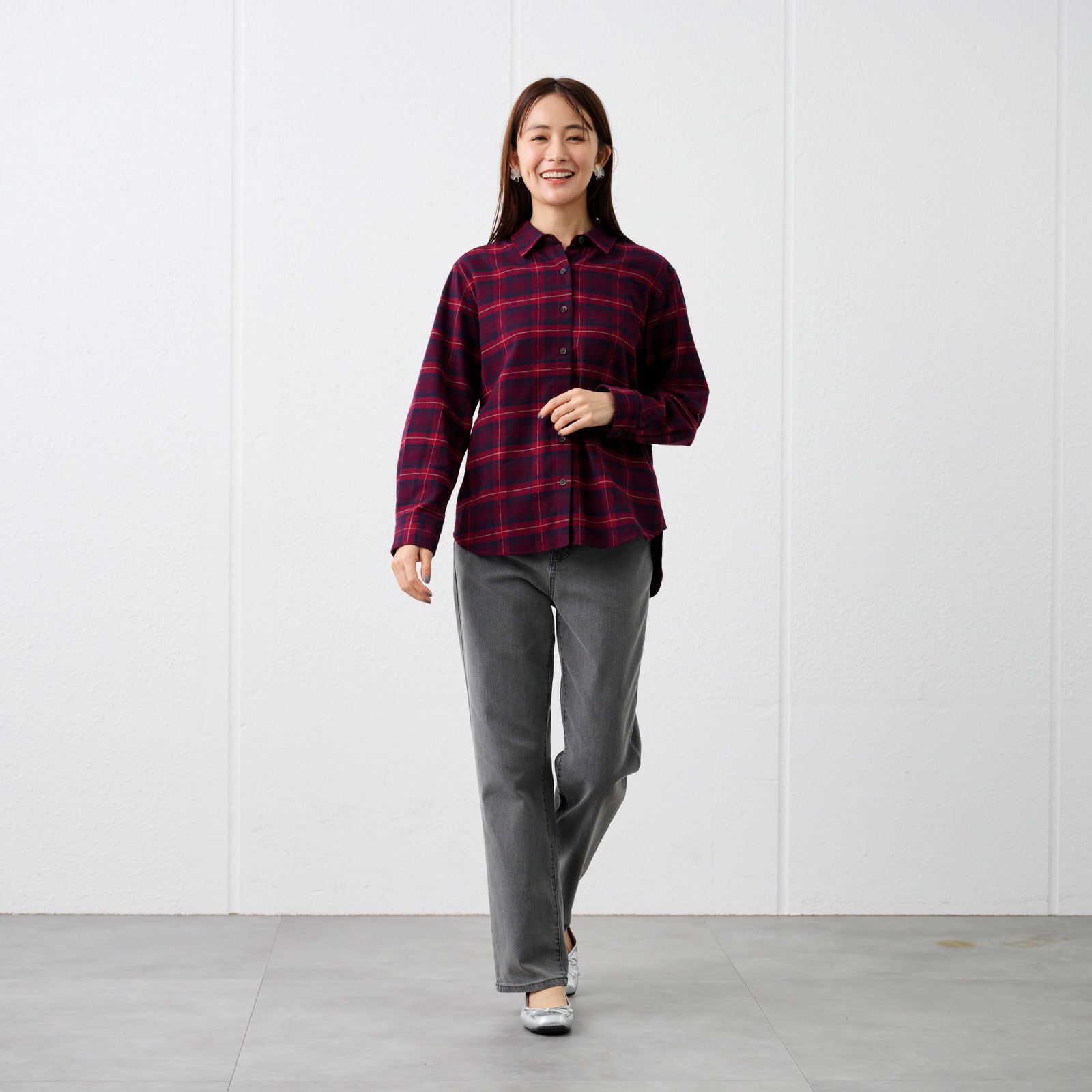 【てまラク】フランネル長袖レギュラーシャツ