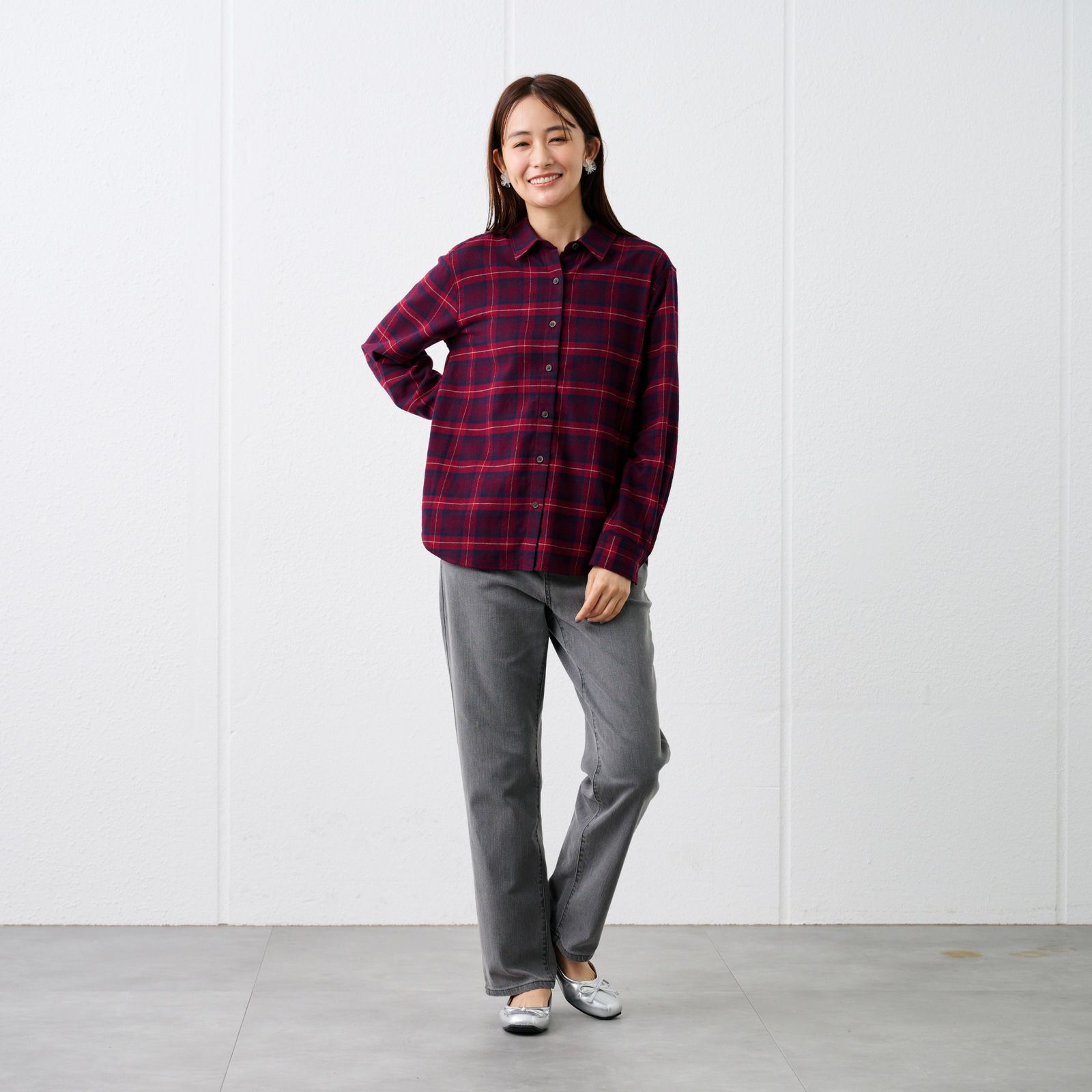 【てまラク】フランネル長袖レギュラーシャツ