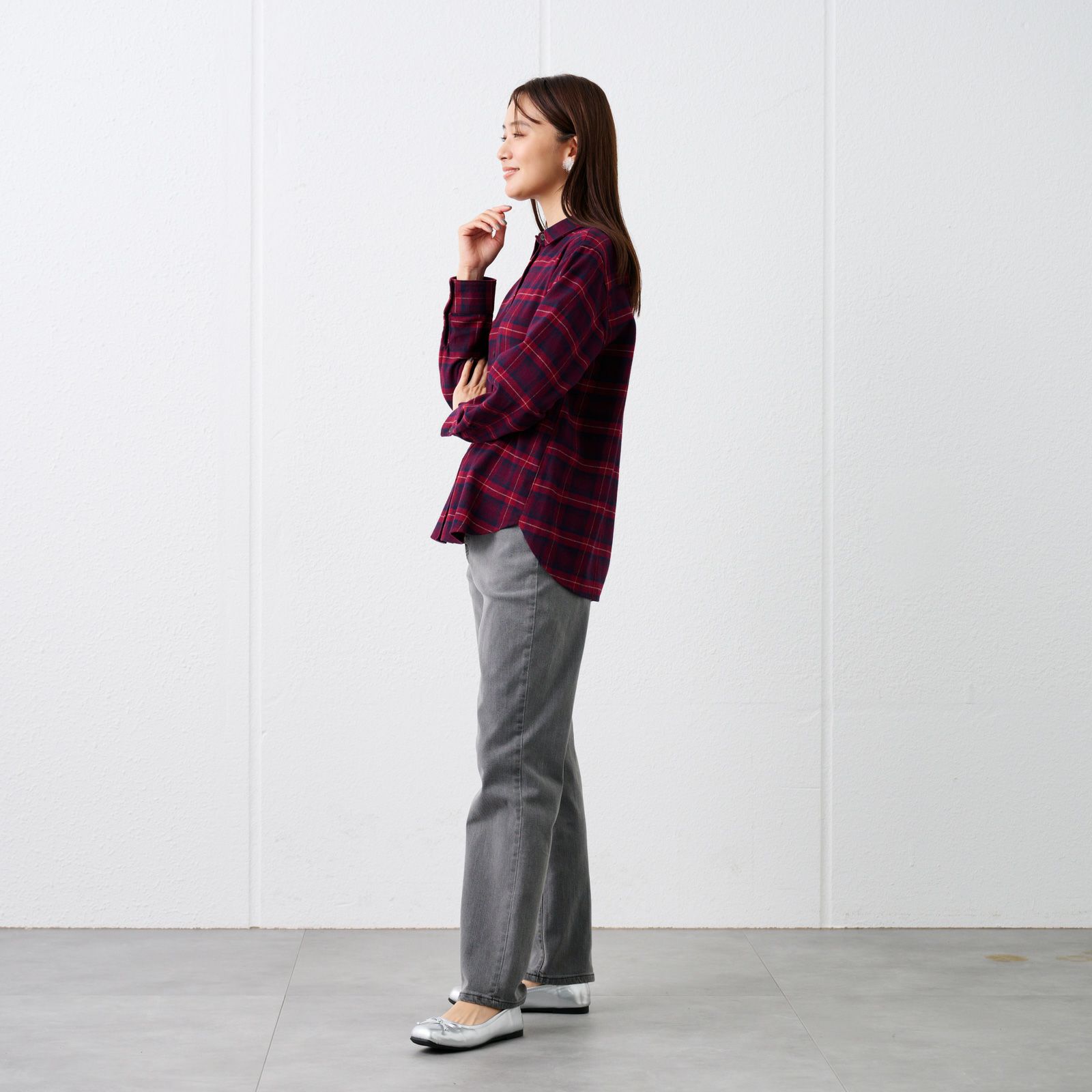 【てまラク】フランネル長袖レギュラーシャツ