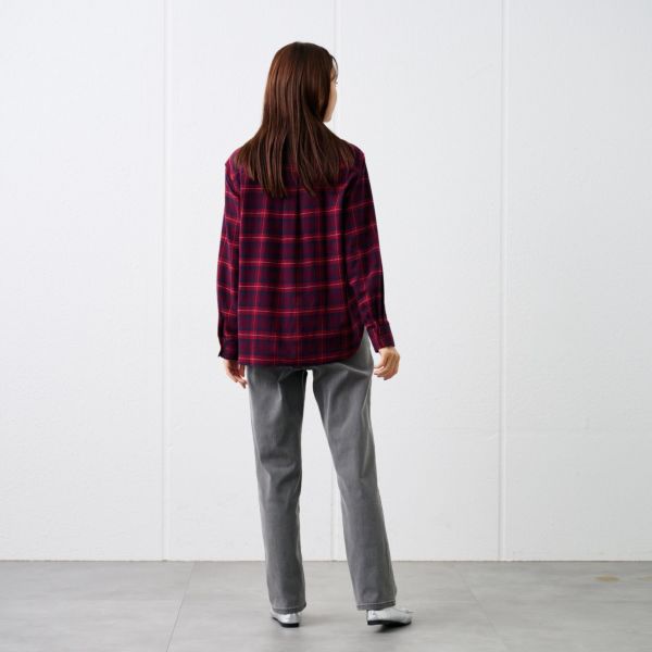 【てまラク】フランネル長袖レギュラーシャツ
