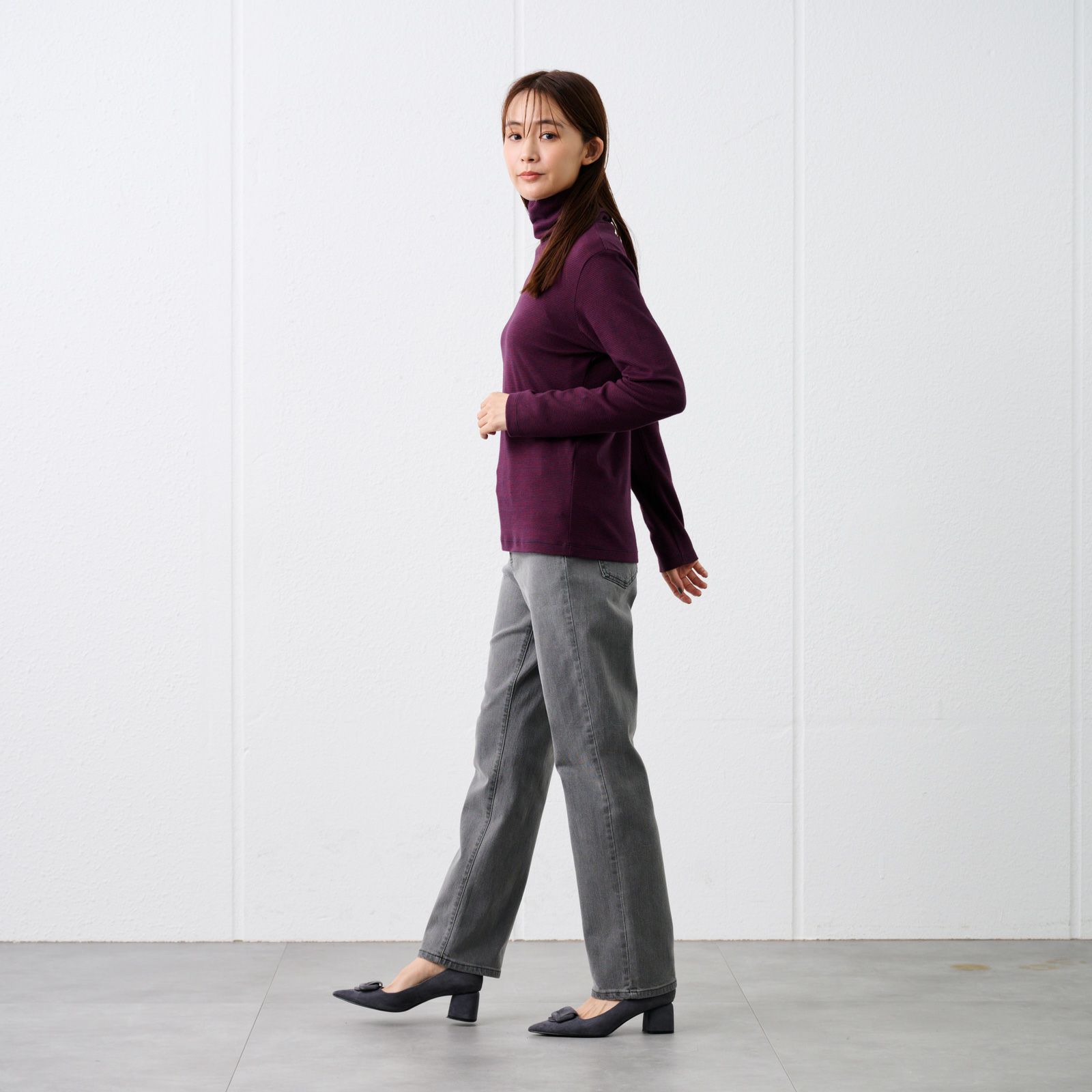 コットン100起毛　タートルネック長袖Tシャツ