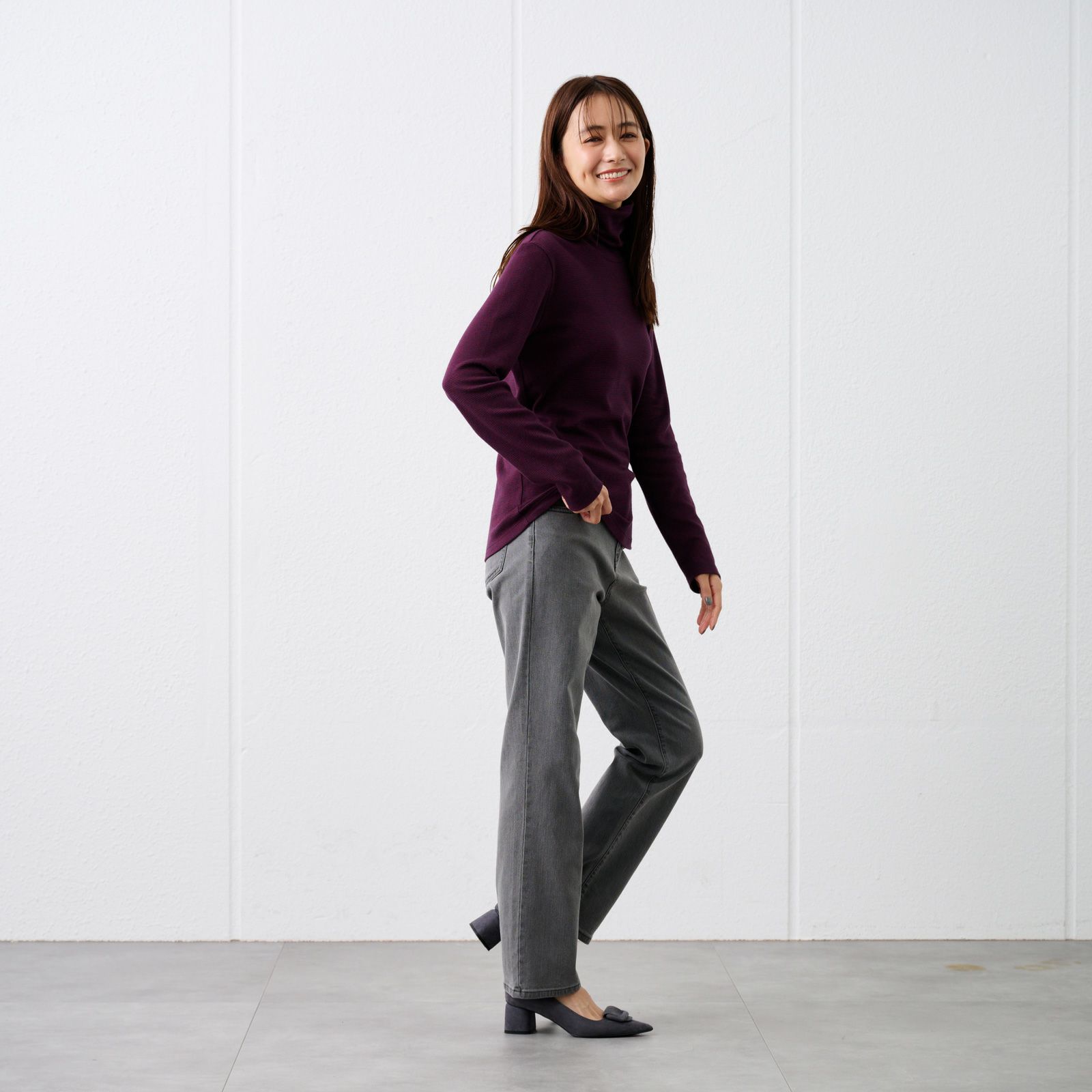 コットン100起毛　タートルネック長袖Tシャツ