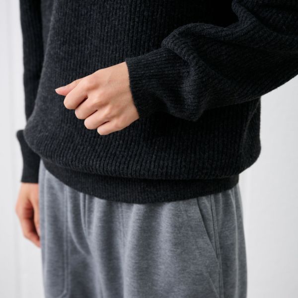 ブラッシュヤーン　片畦ハーフジッププルオーバー