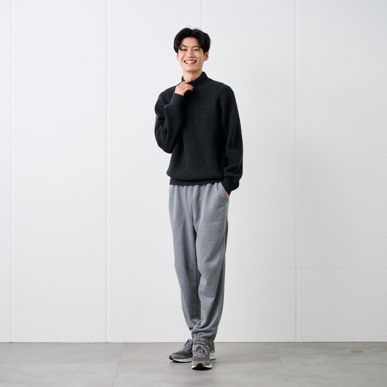 ブラッシュヤーン　片畦ハーフジッププルオーバー