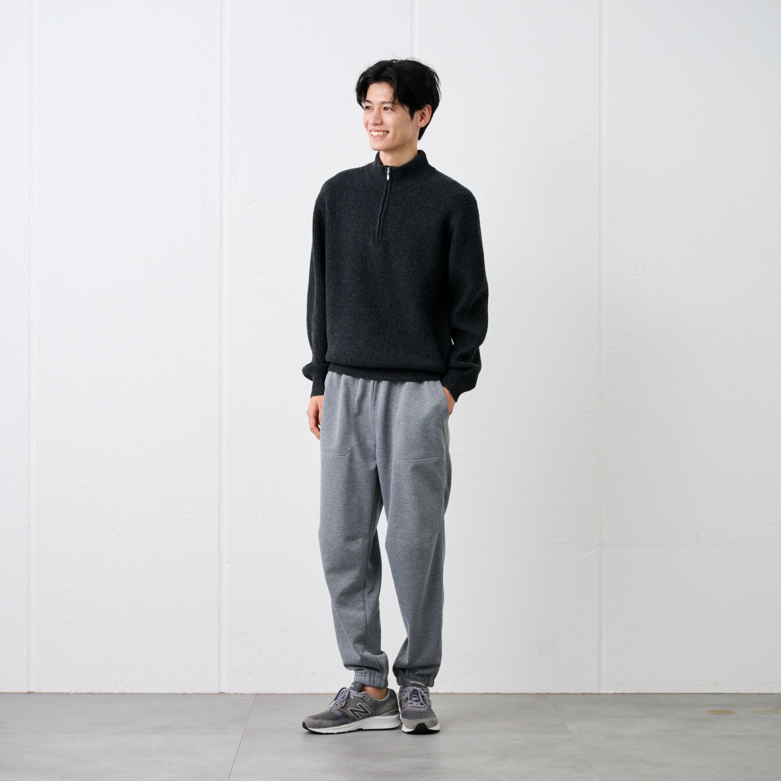 ブラッシュヤーン　片畦ハーフジッププルオーバー