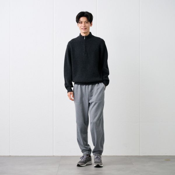 ブラッシュヤーン　片畦ハーフジッププルオーバー