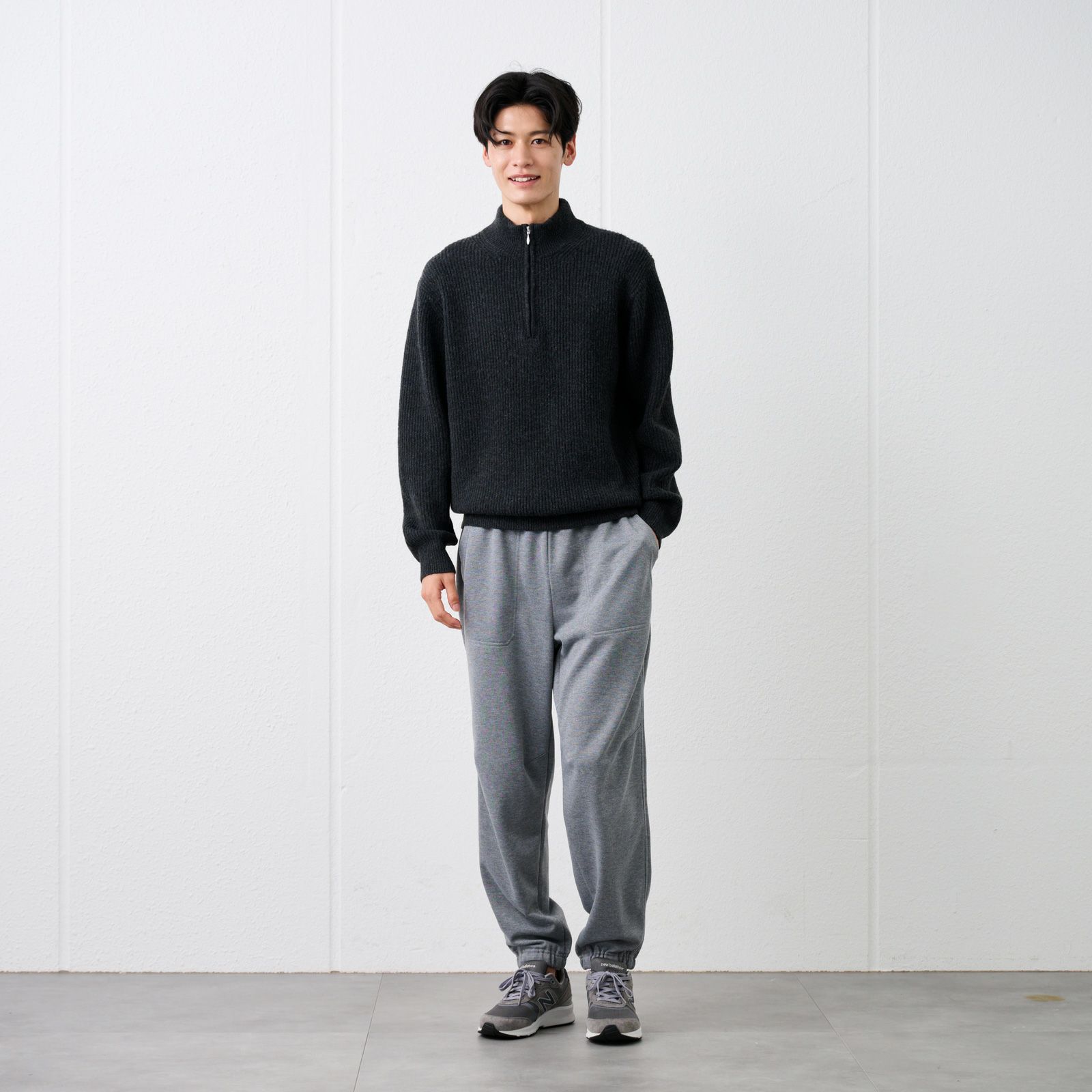 ブラッシュヤーン　片畦ハーフジッププルオーバー