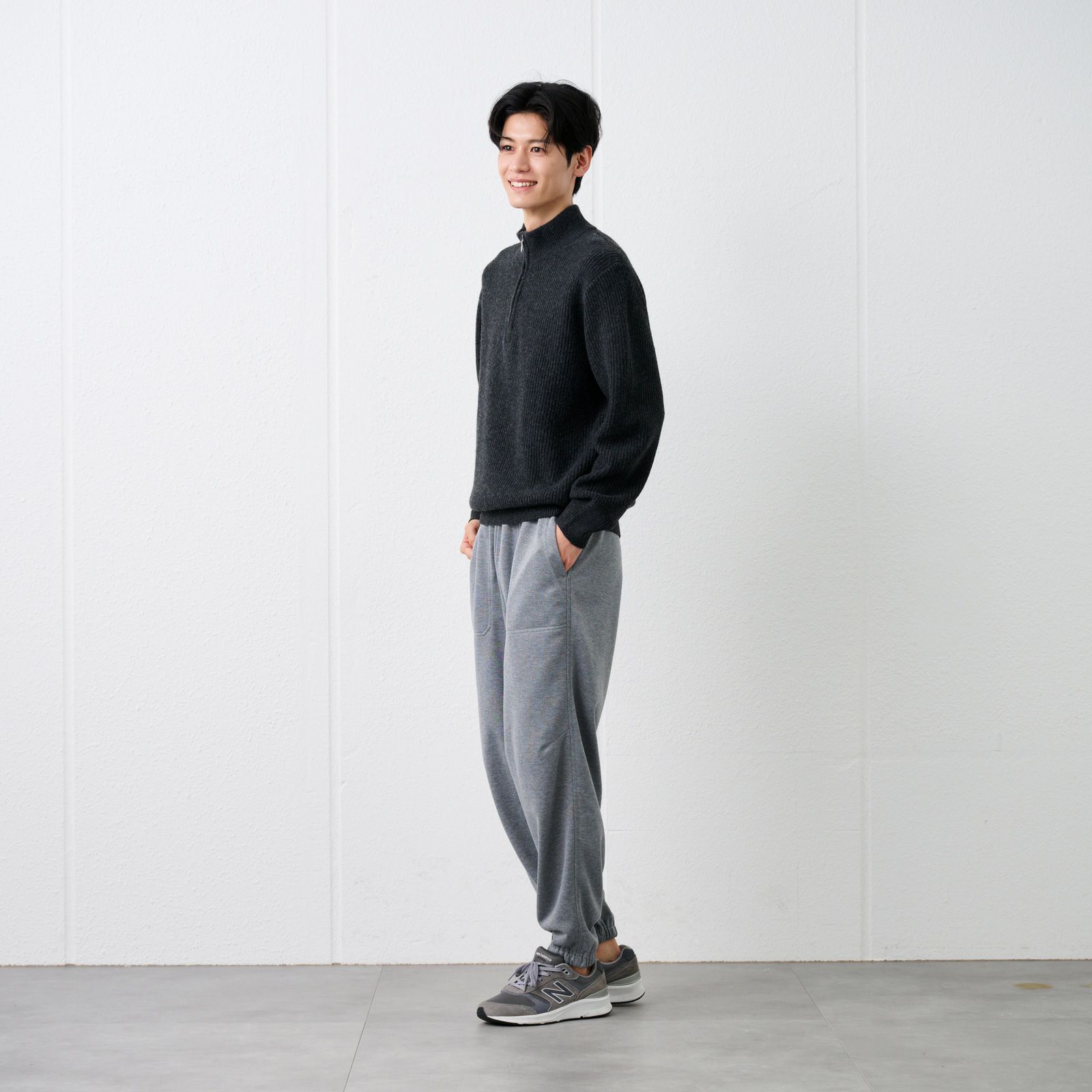 ブラッシュヤーン　片畦ハーフジッププルオーバー