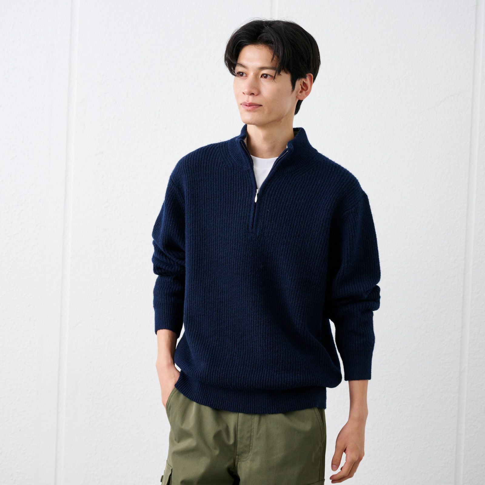 ブラッシュヤーン　片畦ハーフジッププルオーバー