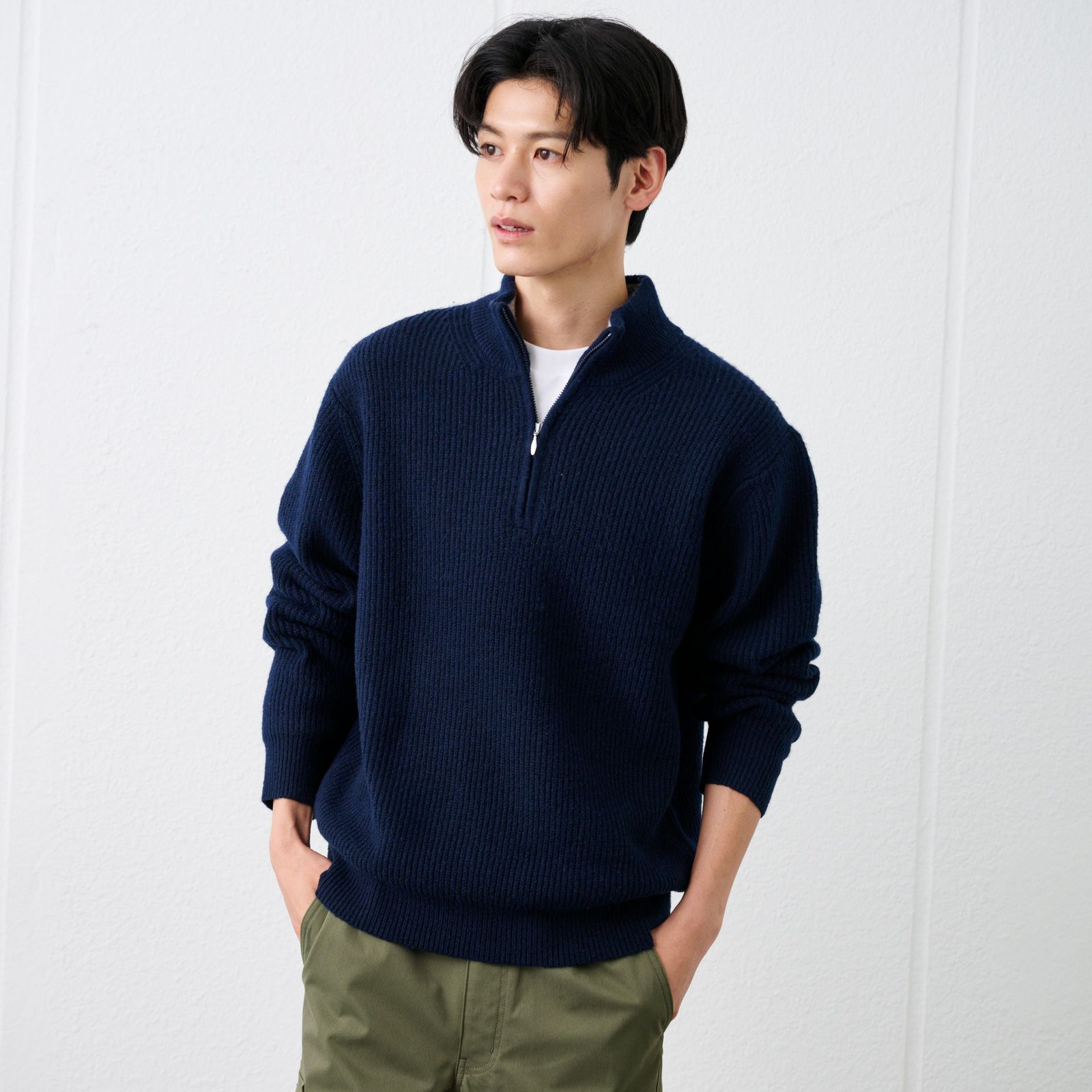 ブラッシュヤーン　片畦ハーフジッププルオーバー