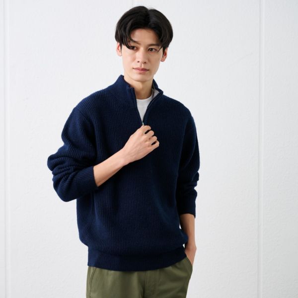 ブラッシュヤーン　片畦ハーフジッププルオーバー