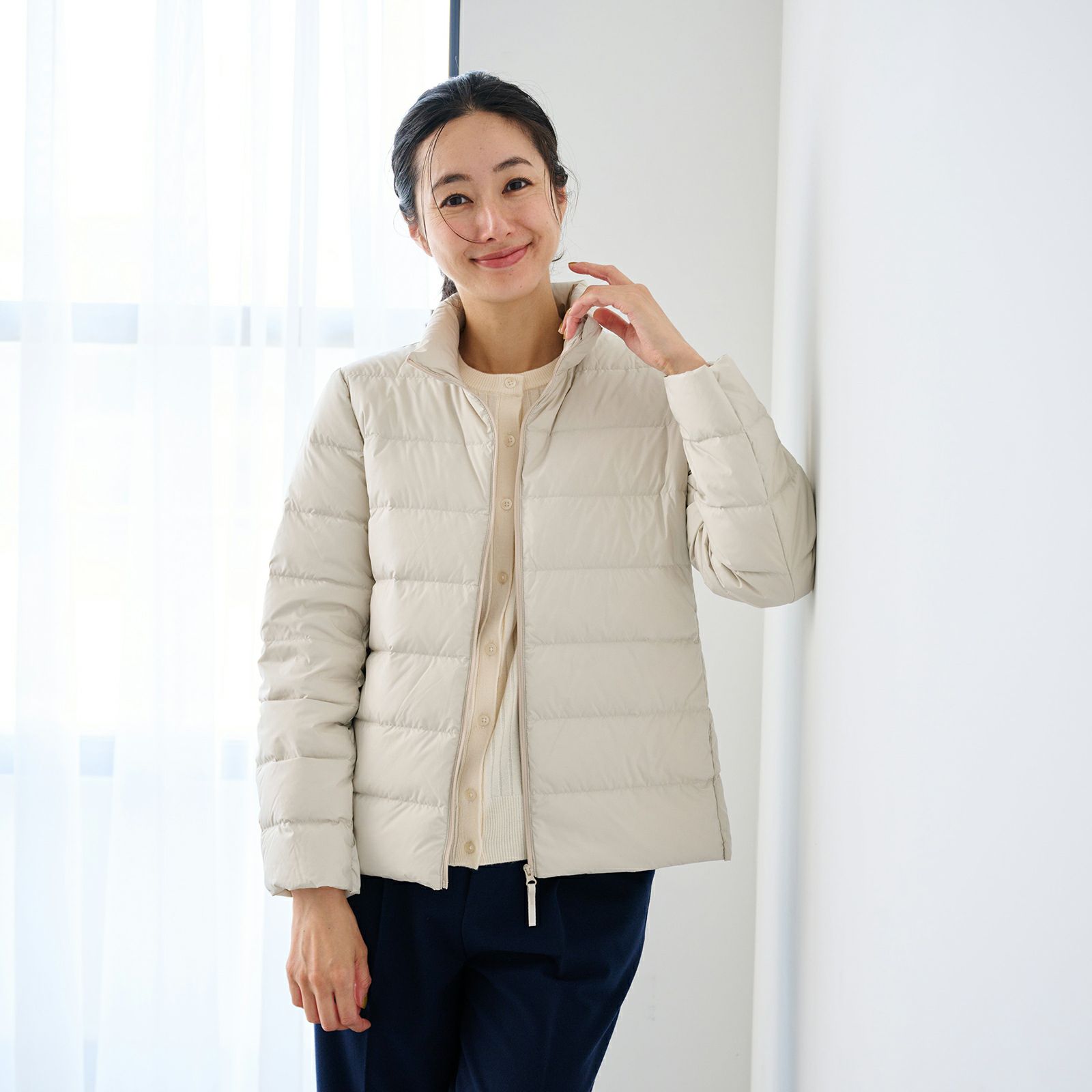 ウオッシャブルダウン　スタンドジャケット(アイボリー）