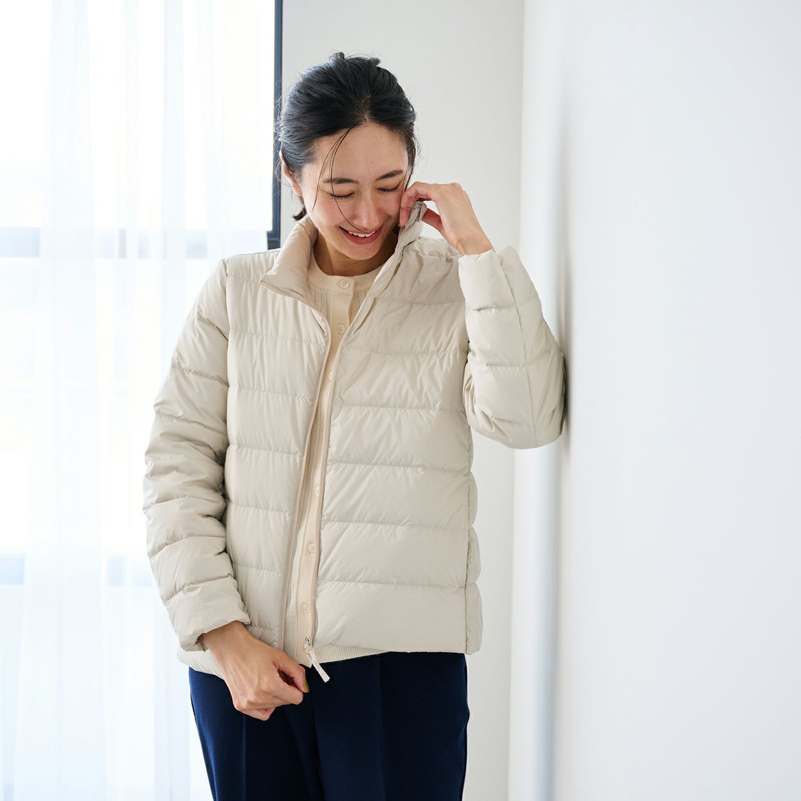 ウオッシャブルダウン　スタンドジャケット(アイボリー）