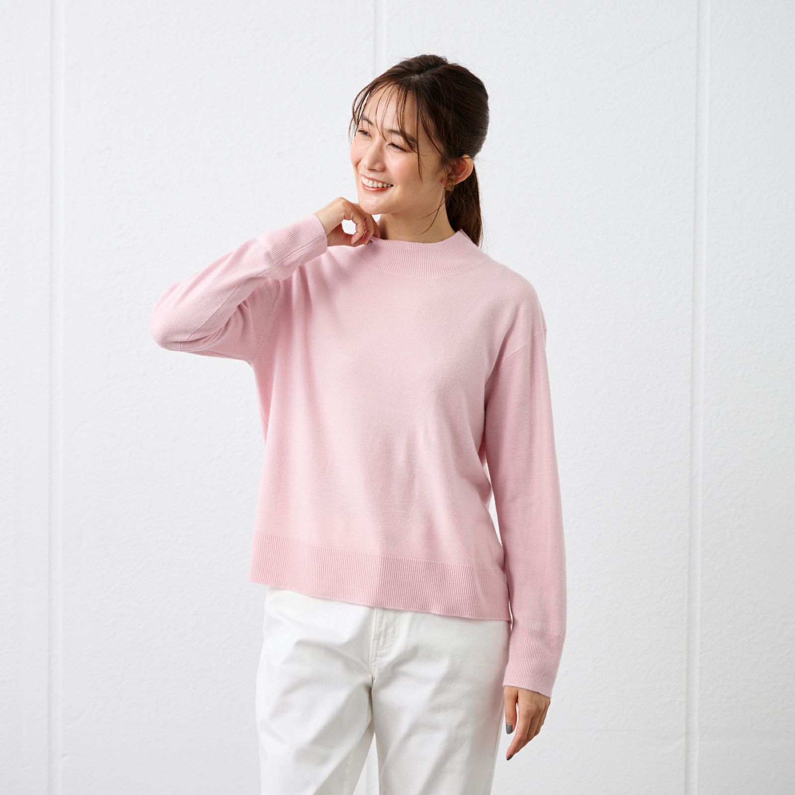 洗える・保温　シフォンタッチ　モックネックプルオーバー