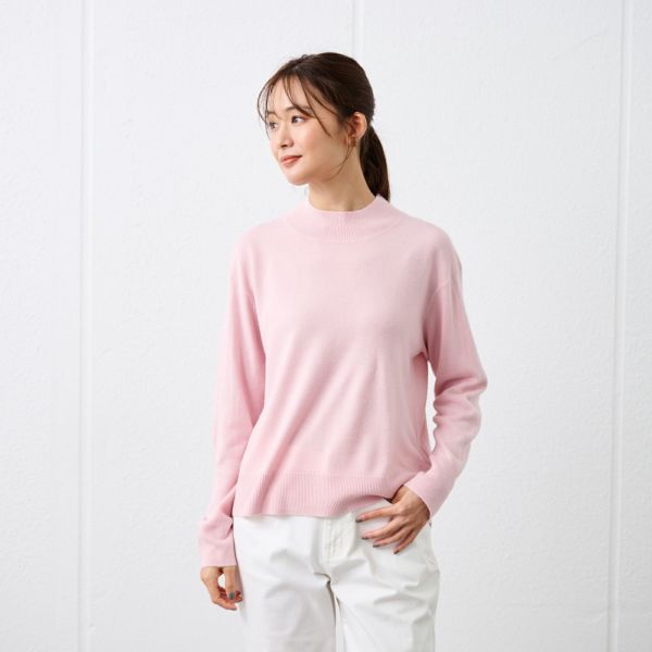 洗える・保温　シフォンタッチ　モックネックプルオーバー