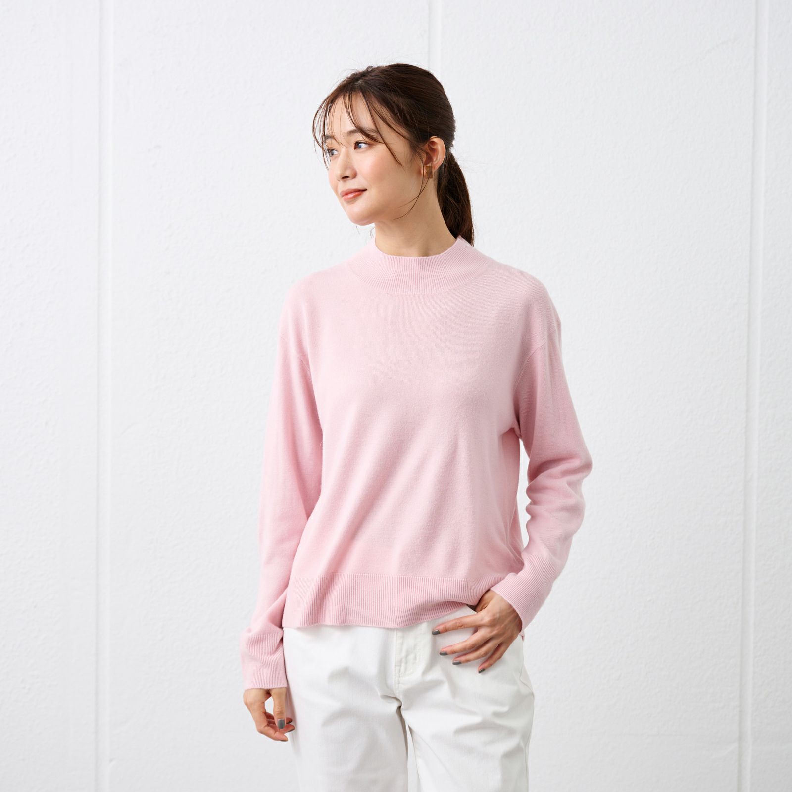 洗える・保温　シフォンタッチ　モックネックプルオーバー