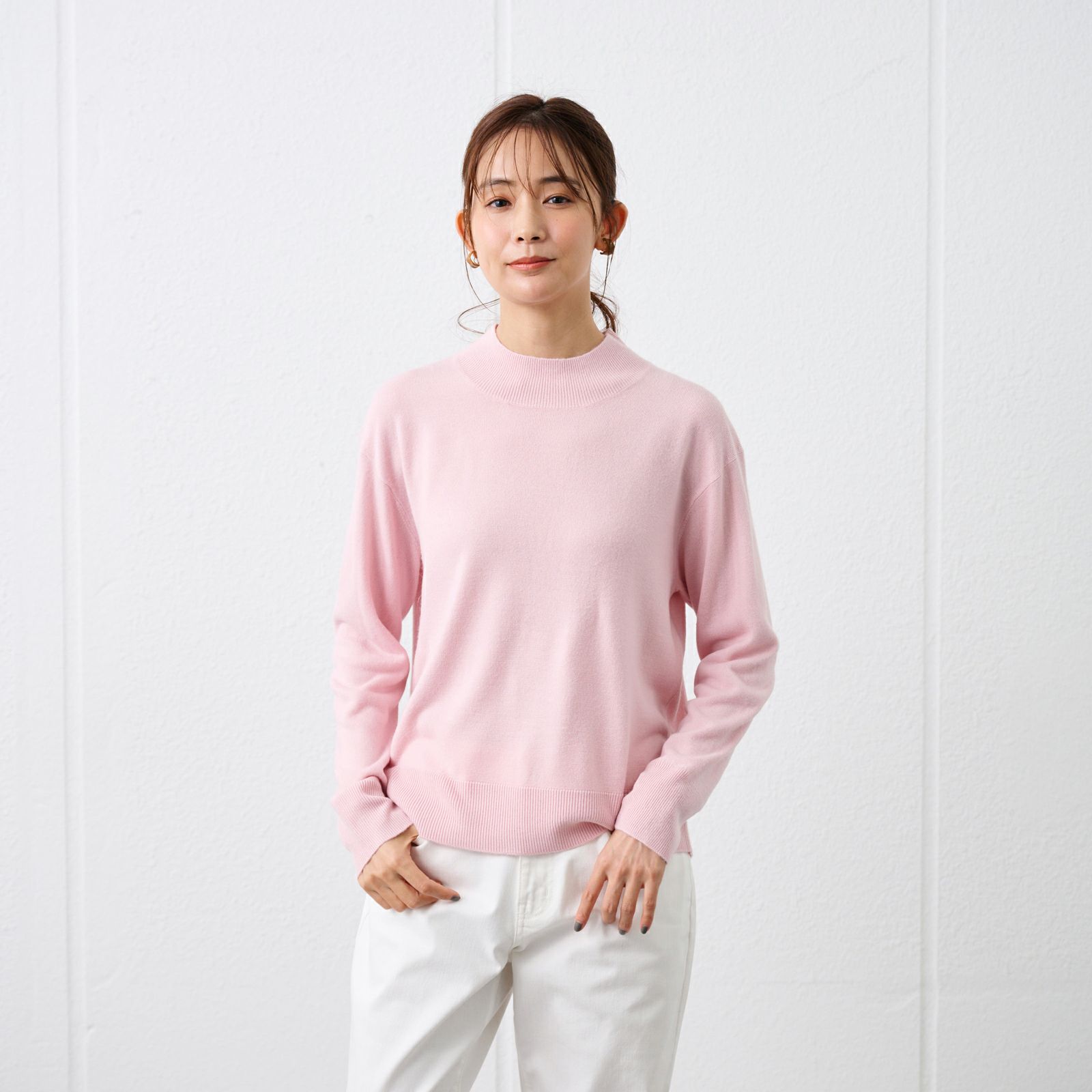 洗える・保温　シフォンタッチ　モックネックプルオーバー