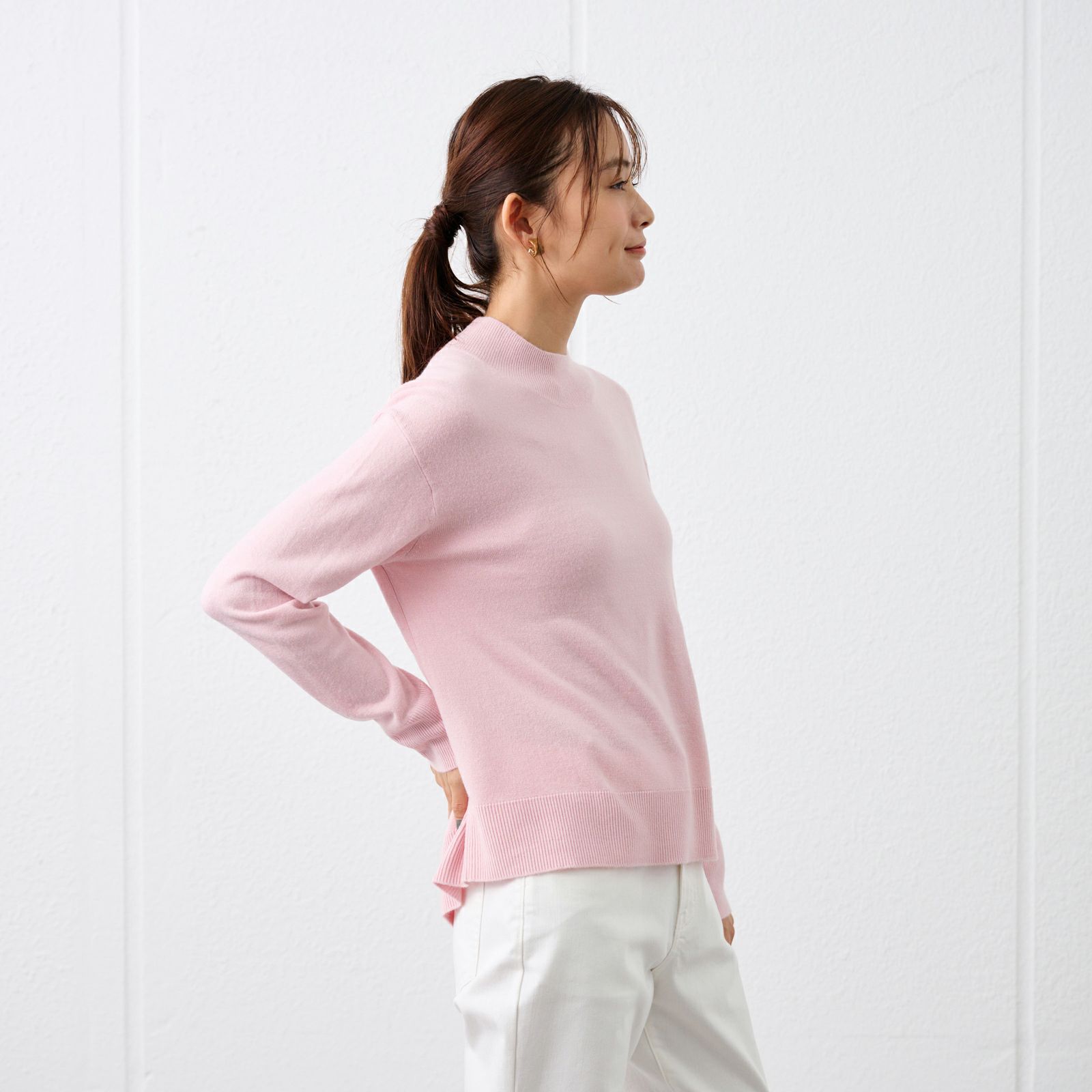 洗える・保温　シフォンタッチ　モックネックプルオーバー