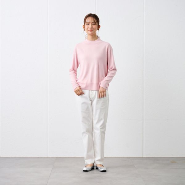 洗える・保温　シフォンタッチ　モックネックプルオーバー