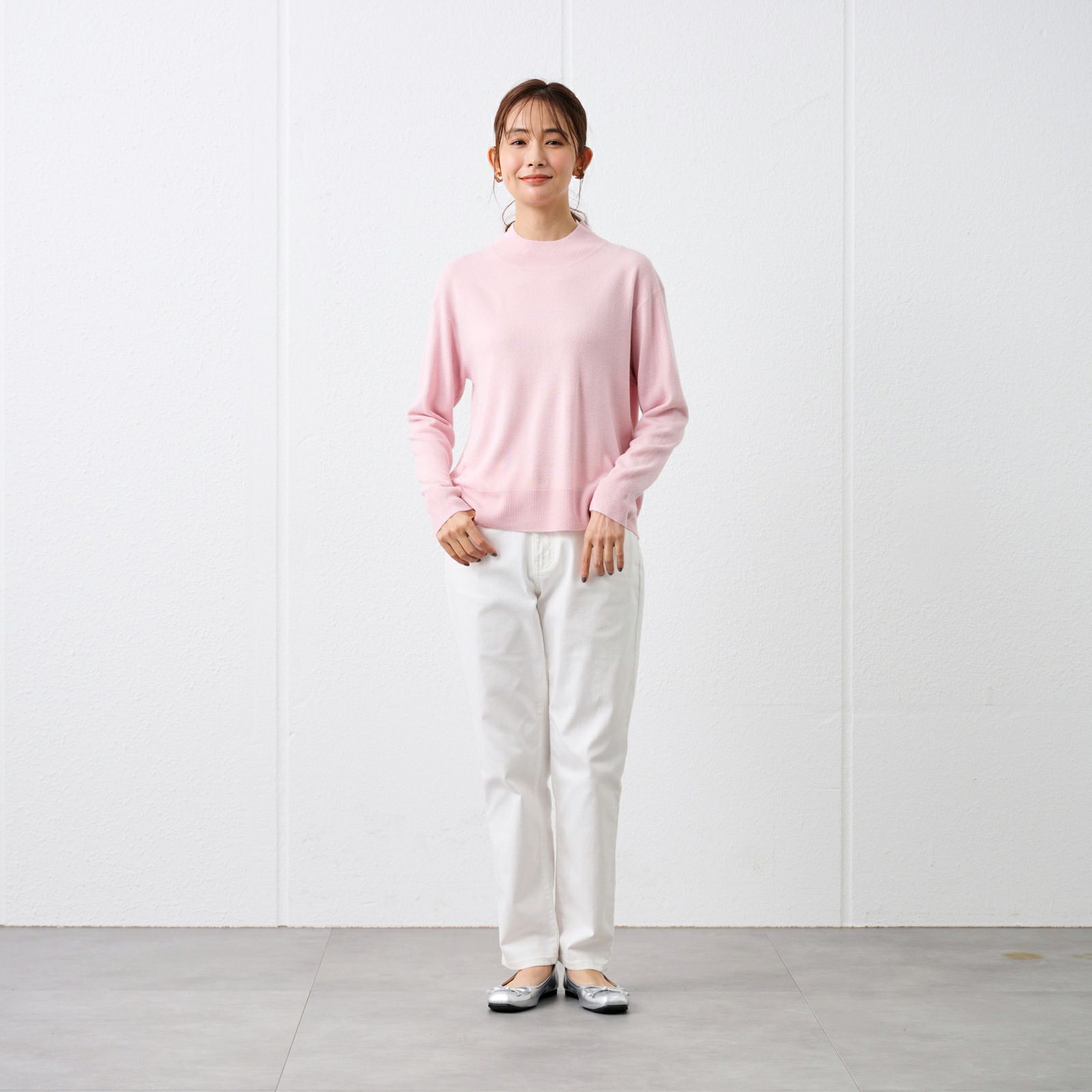 洗える・保温　シフォンタッチ　モックネックプルオーバー