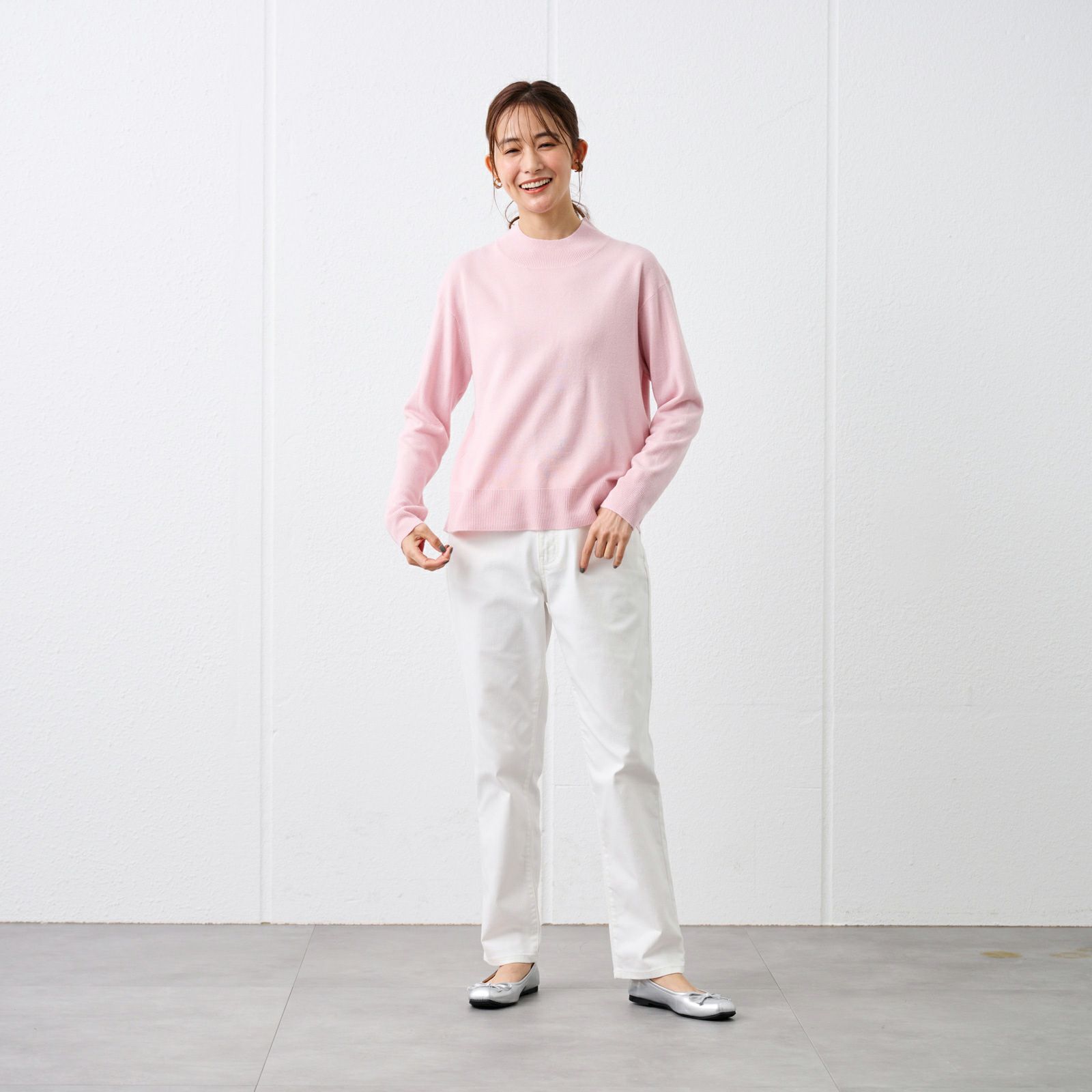 洗える・保温　シフォンタッチ　モックネックプルオーバー