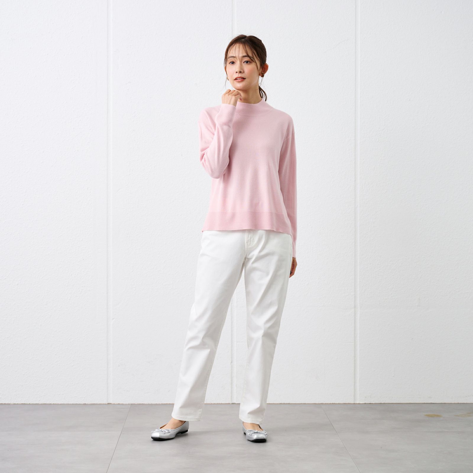 洗える・保温　シフォンタッチ　モックネックプルオーバー