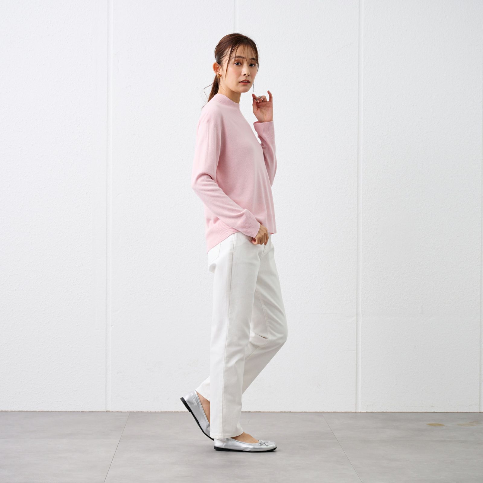 洗える・保温　シフォンタッチ　モックネックプルオーバー