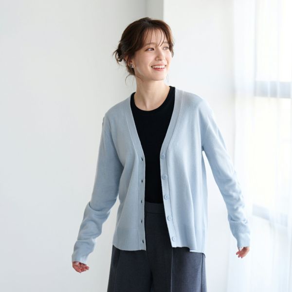 洗える・保温　シフォンタッチ　Vネックカーディガン