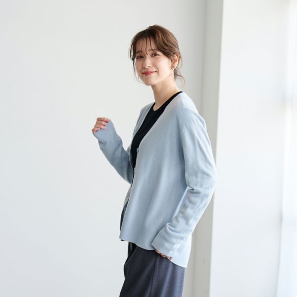 洗える・保温　シフォンタッチ　Vネックカーディガン