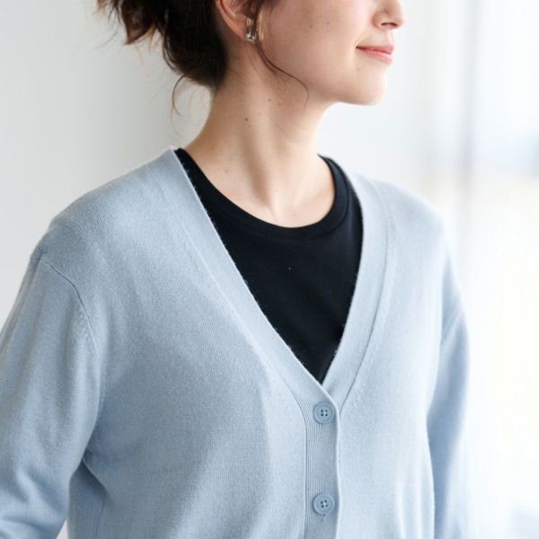 洗える・保温　シフォンタッチ　Vネックカーディガン