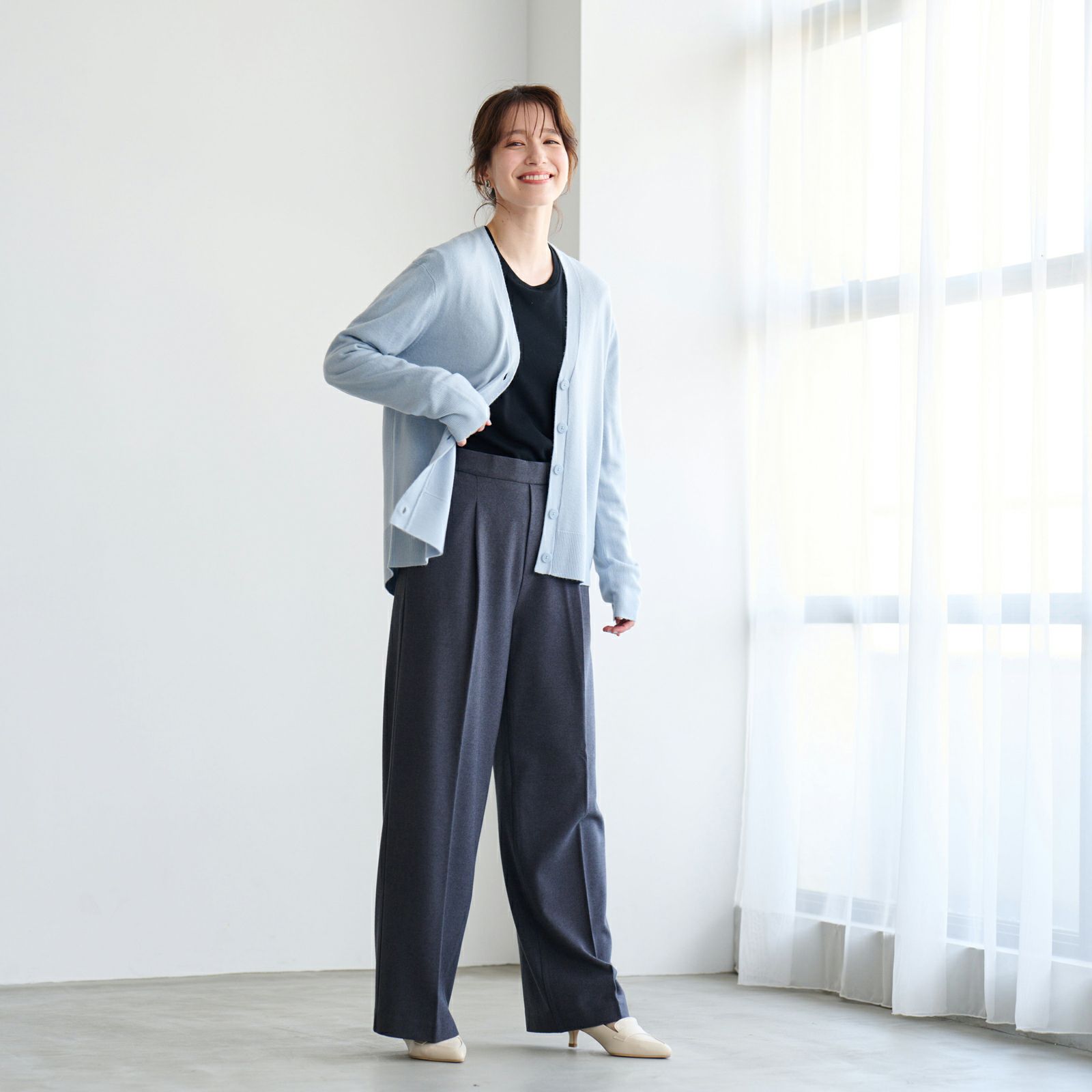 洗える・保温　シフォンタッチ　Vネックカーディガン