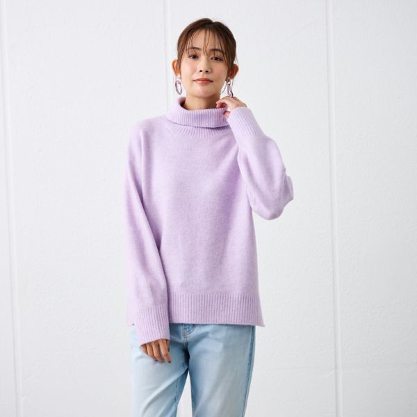 洗える・保湿　ブラッシュヤーン襟スリットプルオーバー
