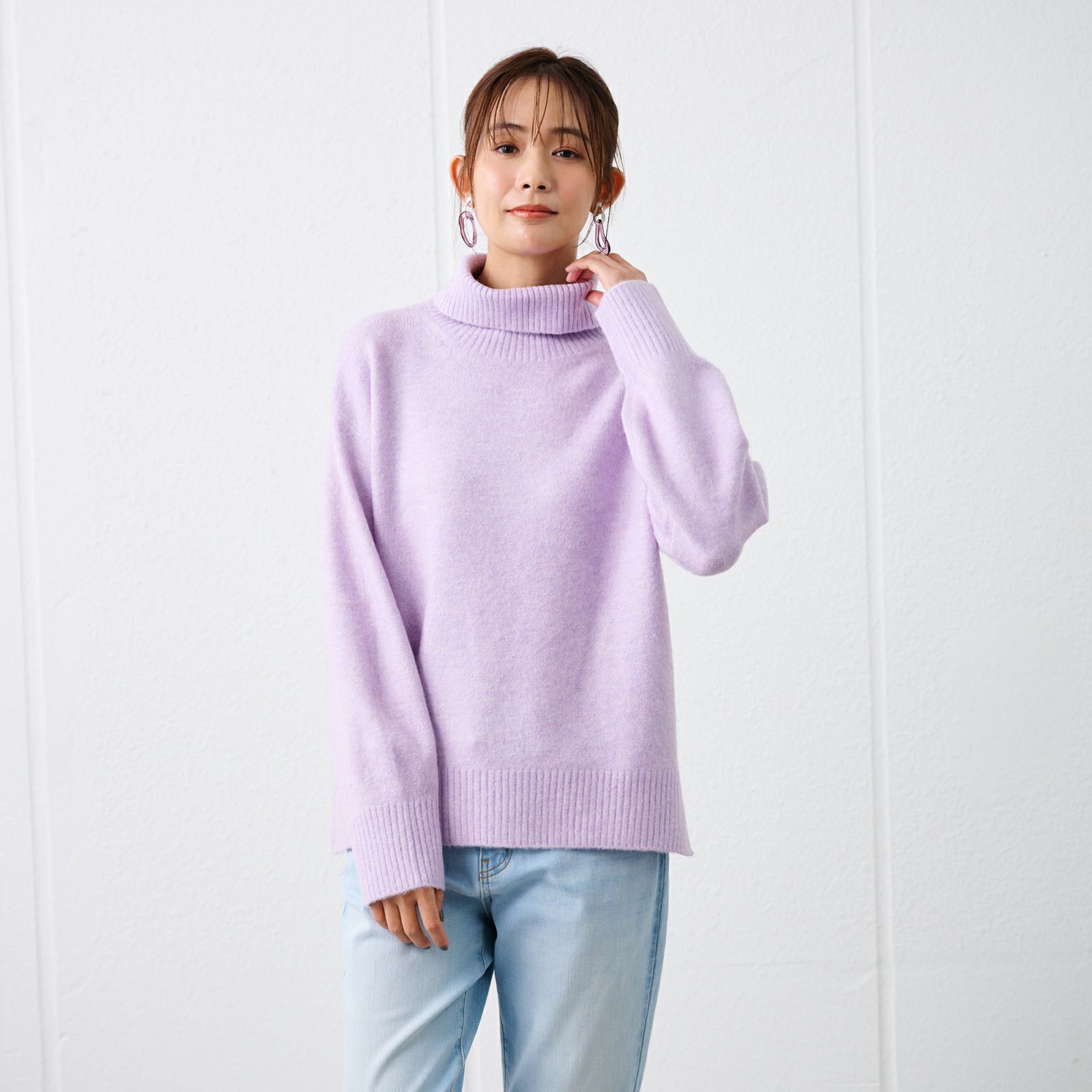 洗える・保湿　ブラッシュヤーン襟スリットプルオーバー
