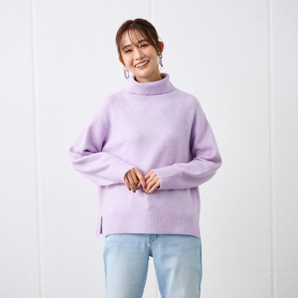 洗える・保湿　ブラッシュヤーン襟スリットプルオーバー