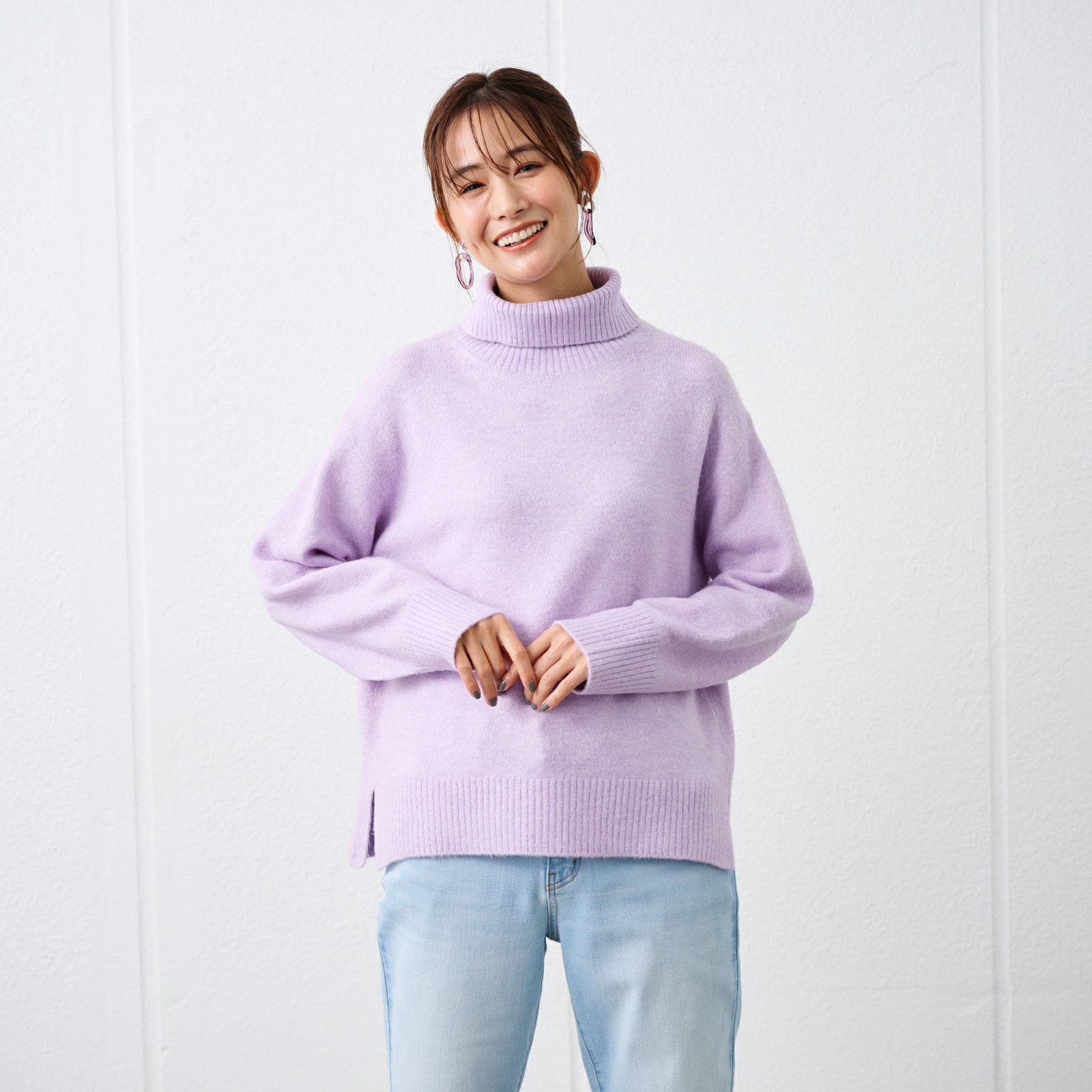 洗える・保湿　ブラッシュヤーン襟スリットプルオーバー