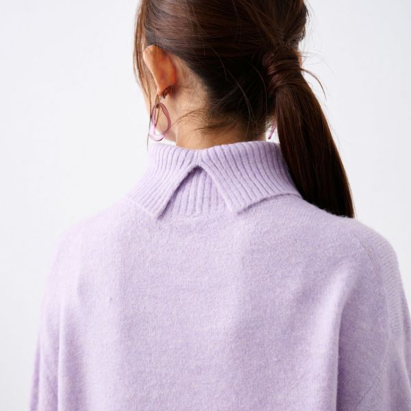 洗える・保湿　ブラッシュヤーン襟スリットプルオーバー