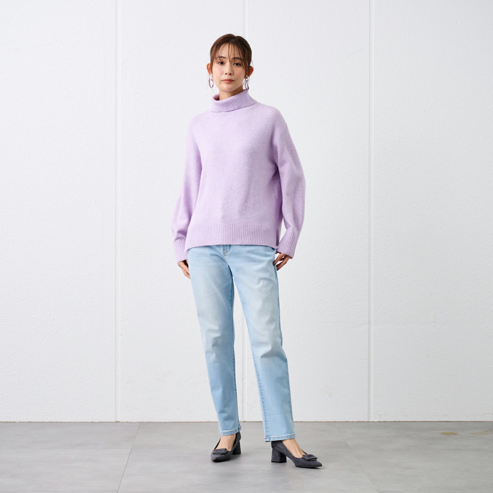 洗える・保湿　ブラッシュヤーン襟スリットプルオーバー