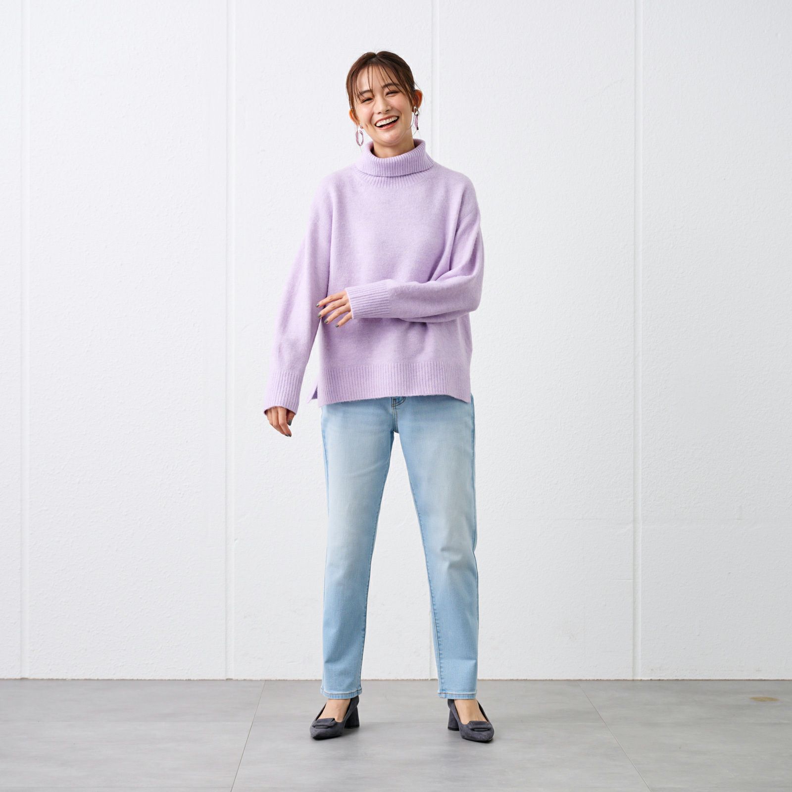 洗える・保湿　ブラッシュヤーン襟スリットプルオーバー