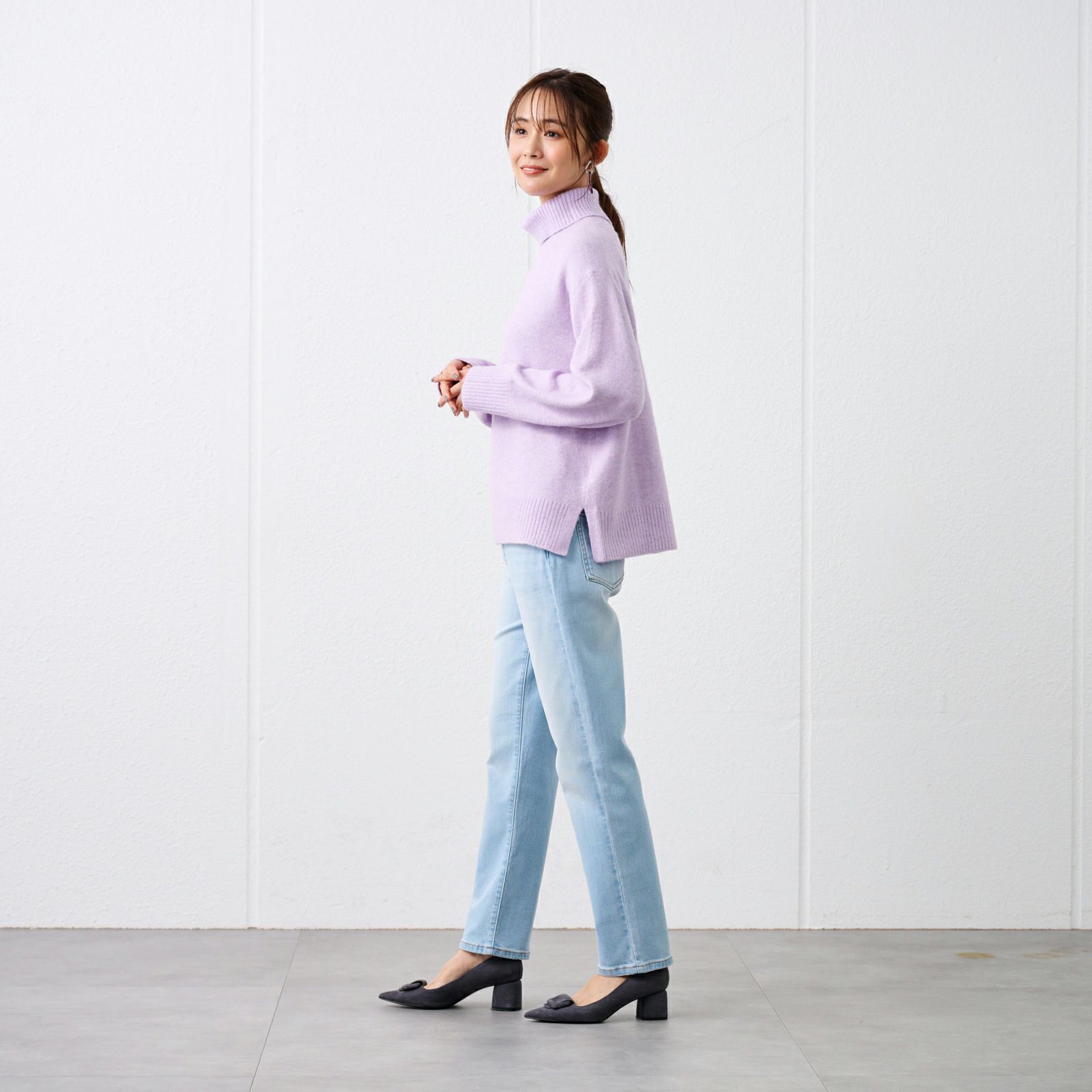 洗える・保湿　ブラッシュヤーン襟スリットプルオーバー