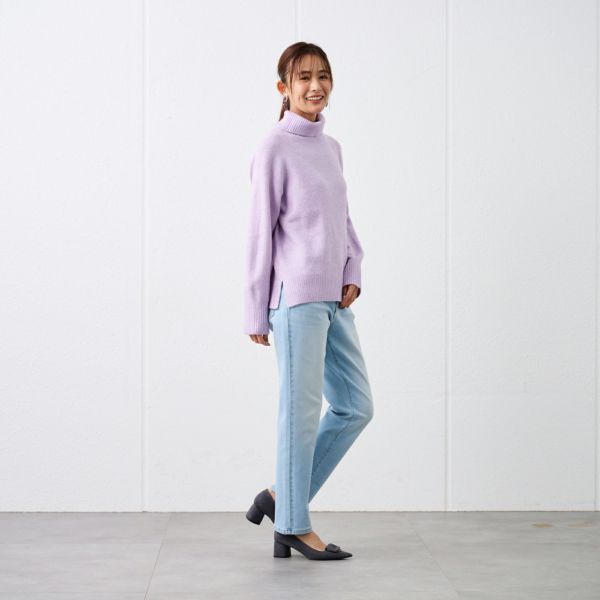 洗える・保湿　ブラッシュヤーン襟スリットプルオーバー