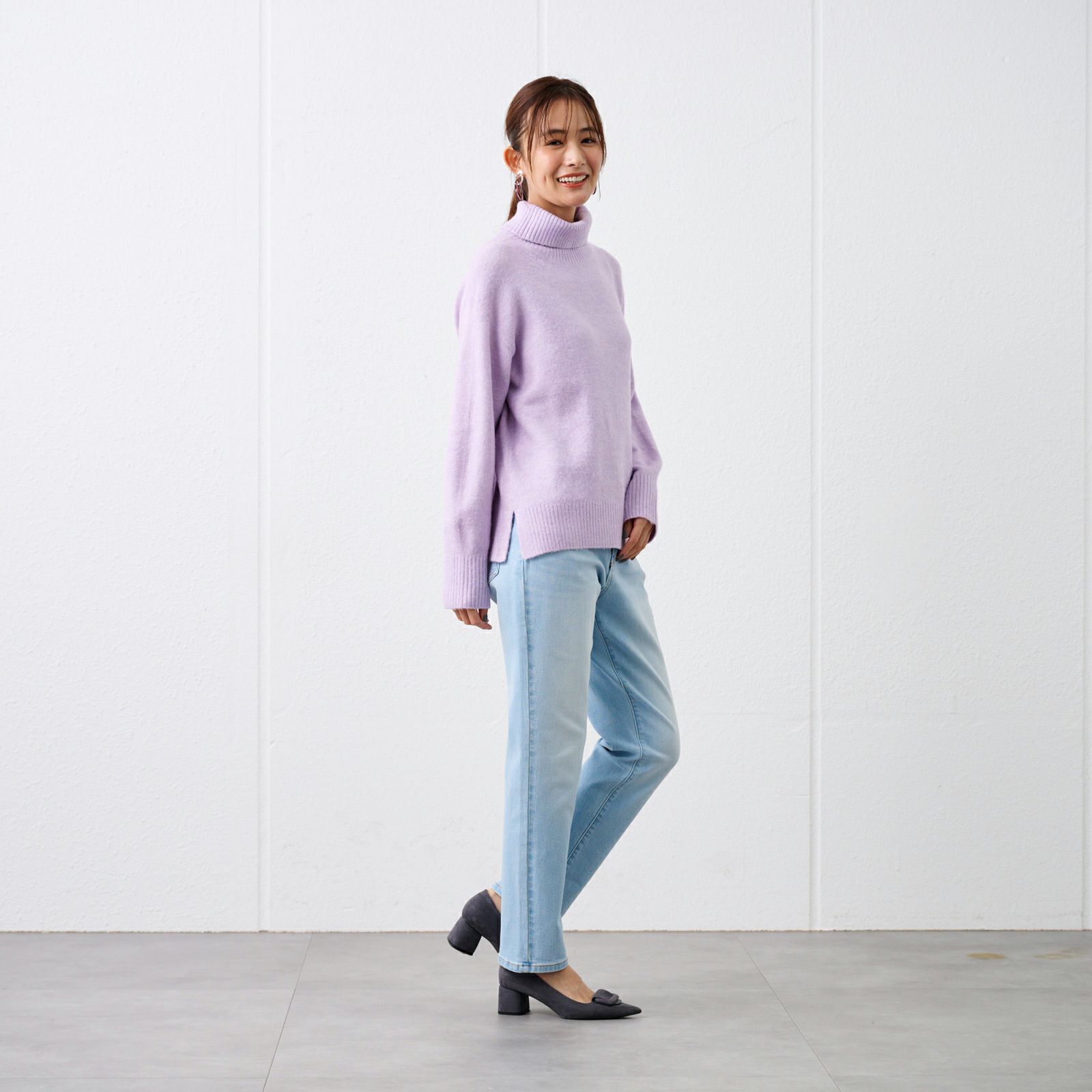 洗える・保湿　ブラッシュヤーン襟スリットプルオーバー